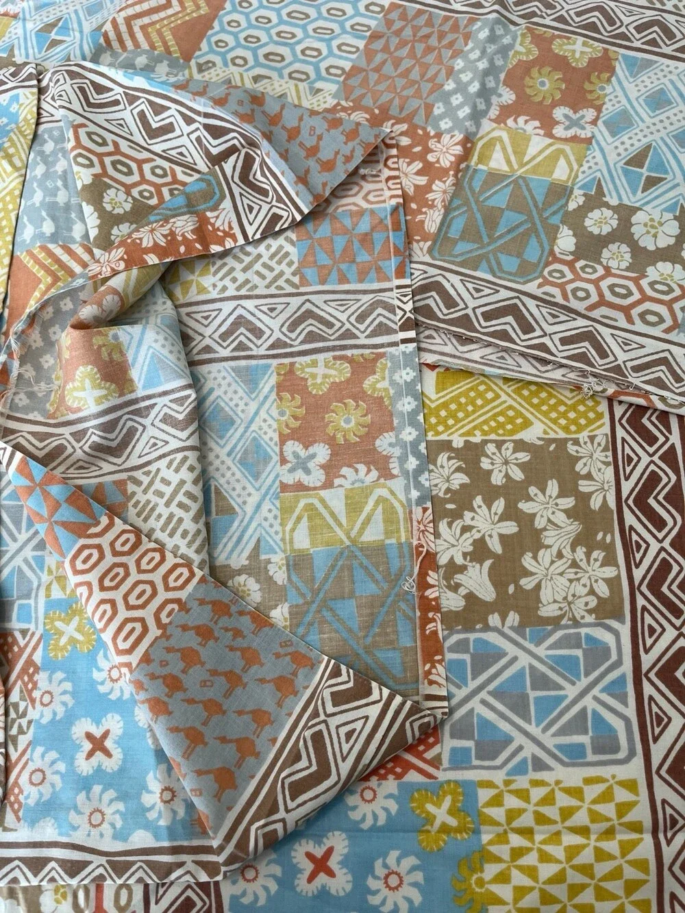 VTG Martex King Flat Sheet Bakuba Geometric Patchwork Stranger Things